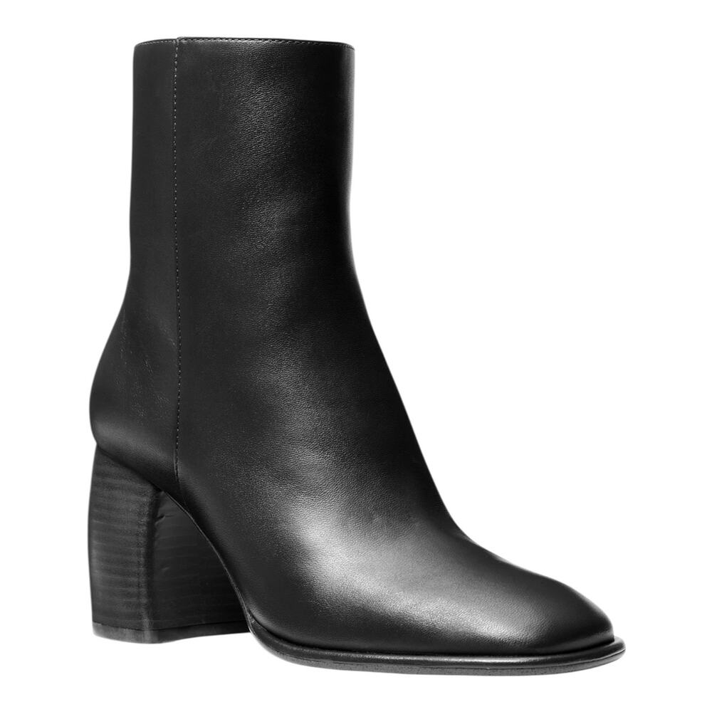 Michael Kors Women's Maude Leather Block Heel Booties Black Size 9 1/2